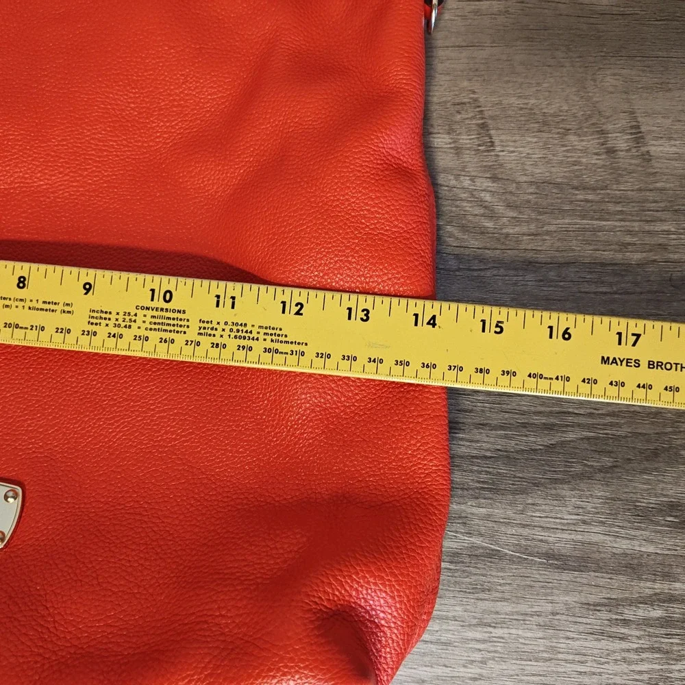 Michael Kors Hobo Crossbody Bag Womens Large Orange Pebbled Leather Tassel Gold